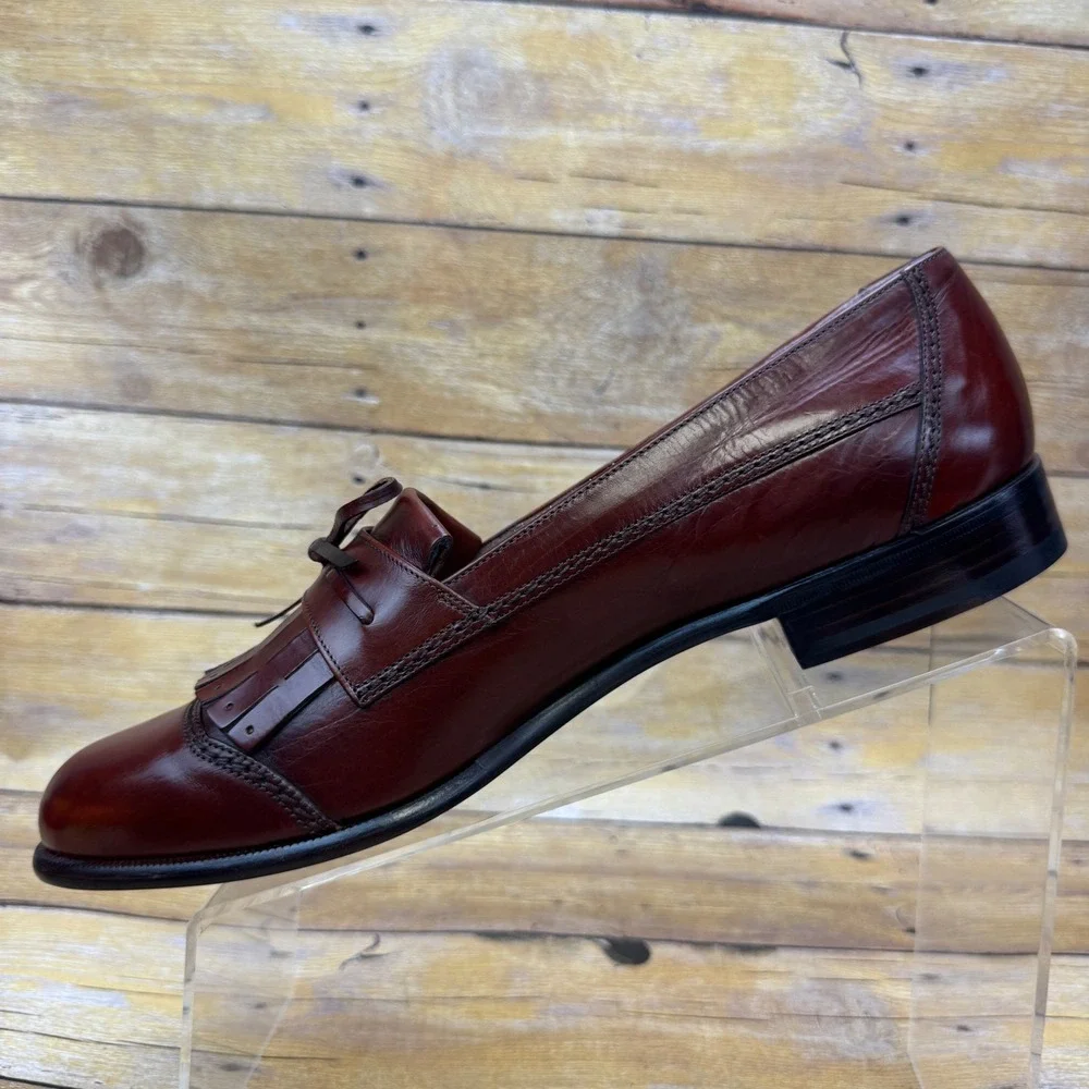 Rare Vintage Bally Italy Men's 11D DINO Leather Kiltie Bow Loafer Deadstock NWOB